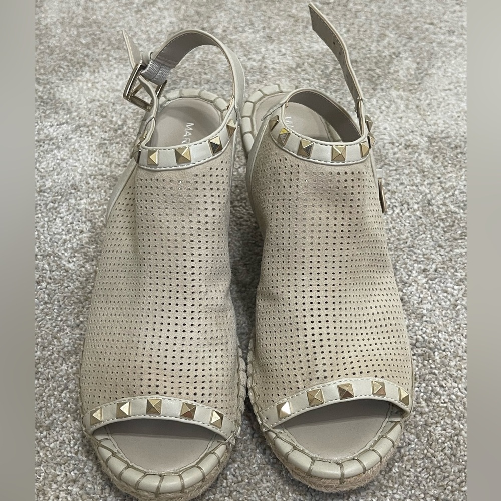 Marc Fisher cream studded open toe espadrille wedges